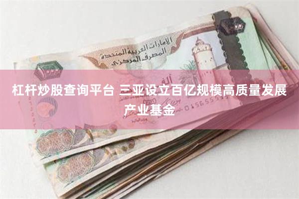 杠杆炒股查询平台 三亚设立百亿规模高质量发展产业基金